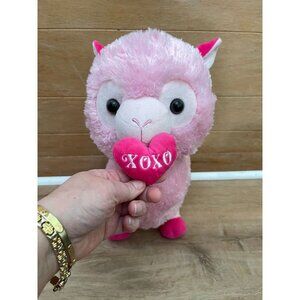 EUC Kellytoy Cuddly Pink Llama Plush Toy Holding Heart With XOXO Embroidery